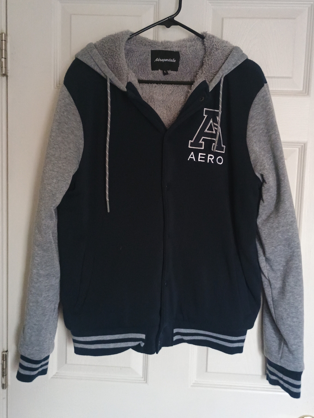 Aeropostale Men's Navy & Gray Hooded Jacket Size L